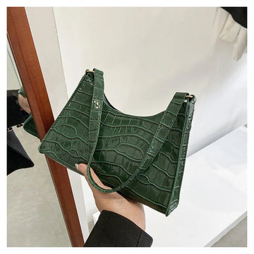 Qfdian Fashion PU Leather Underarm Bags for Women Alligator Pattern Armpit Handbag Female Small Handbags Messenger Purse